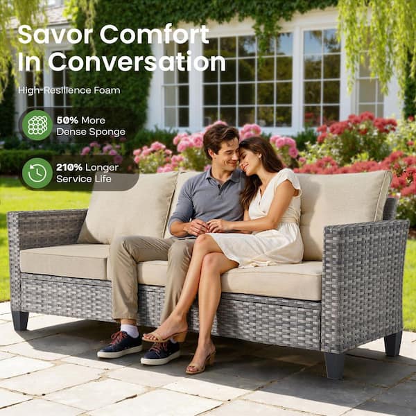 OVIOS New Vultros Gray 7-Piece Wicker Outdoor Patio Conversation