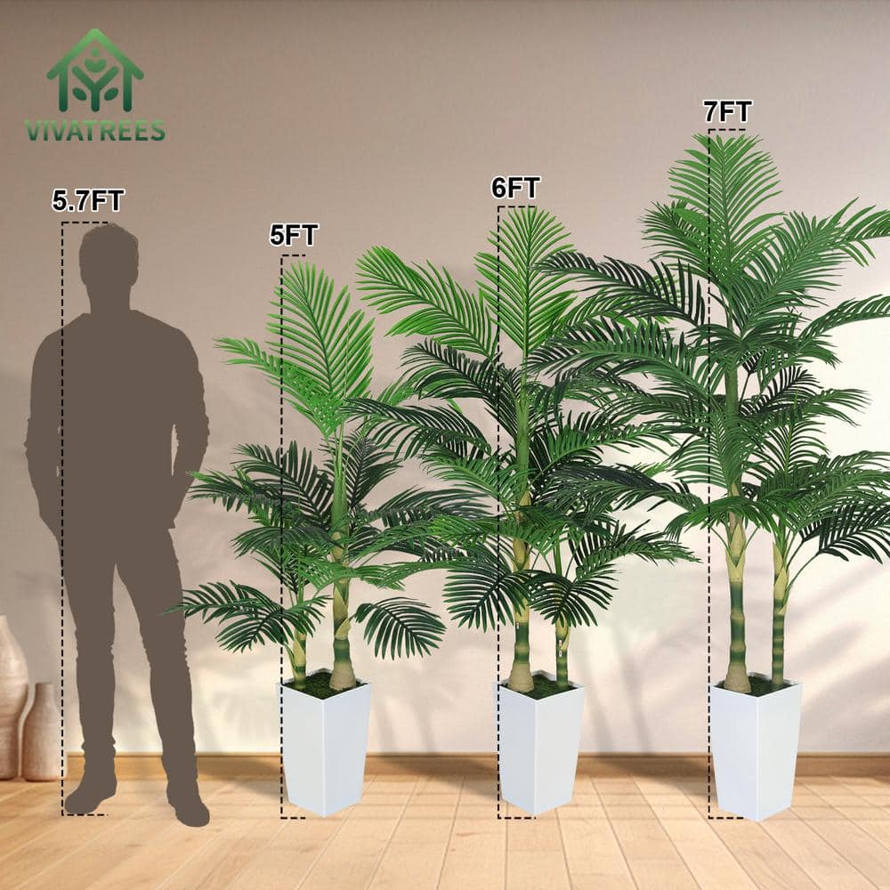 6ft Green Areca Palm Faux Plant with White Plastic Planter