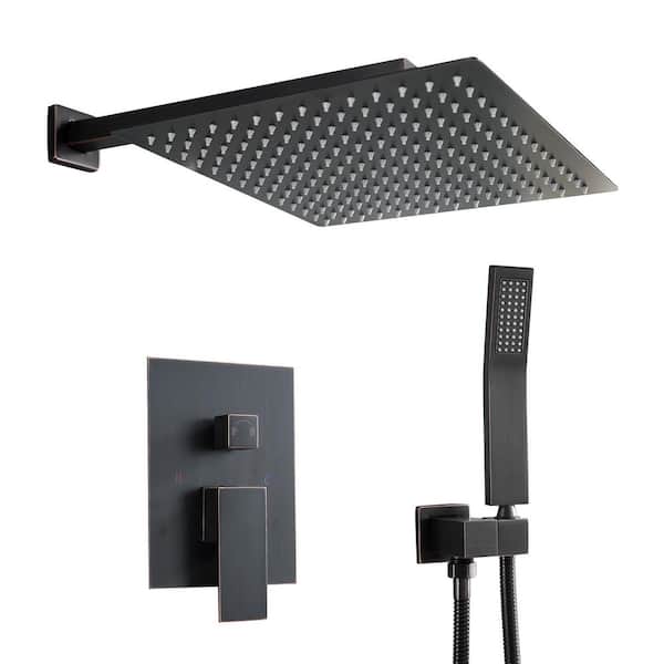 Logmey 2-Spray Patterns with 1.8 GPM 10 in. Wall Mount Dual Shower Heads with Pressure Balance Valve in Oil Rubbed Bronze