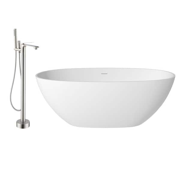 CASAINC 63.39 in. x 29.53 in. Soaking Non-Whirlpool Flatbottom Bathtub with Center Drain and Shower Faucet in Matte White