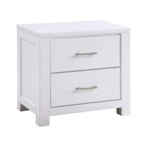 26 in. White and Chrome 2-Drawers Wooden Nightstand