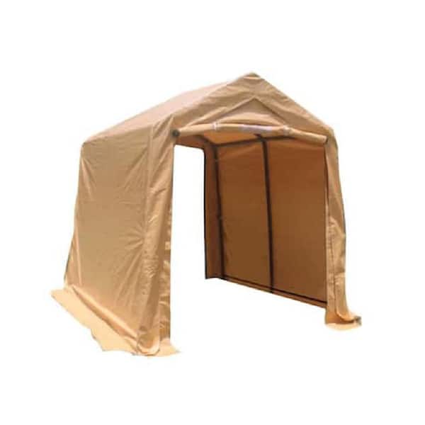 7 ft. x 8 ft. Outdoor Portable Steel Carport Storage Shelter Shed in Brown with Zipper Doors and Vents for Motorcycle
