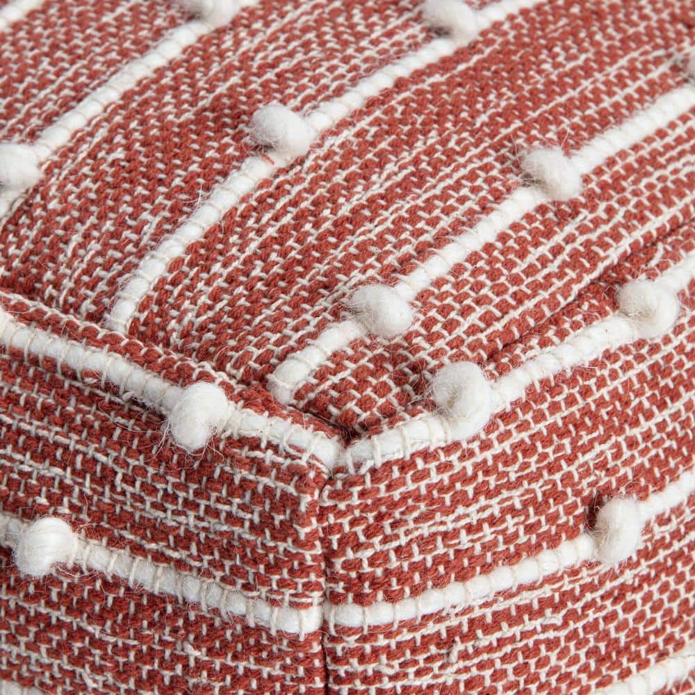 Penelope Handcrafted Cotton-Polyester Red/Ivory Pouf Ottoman