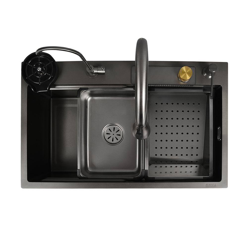 30" Black Stainless Steel Drop-In Single Bowl Kitchen Sink Workstation