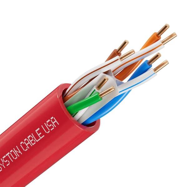 Syston Cable Technology 1000 ft. Red CAT 6E CMP 600MHz 23AWG Solid Bare Copper Ethernet Network Cable, Bulk No Ends for POE Indoor/Outdoor Use