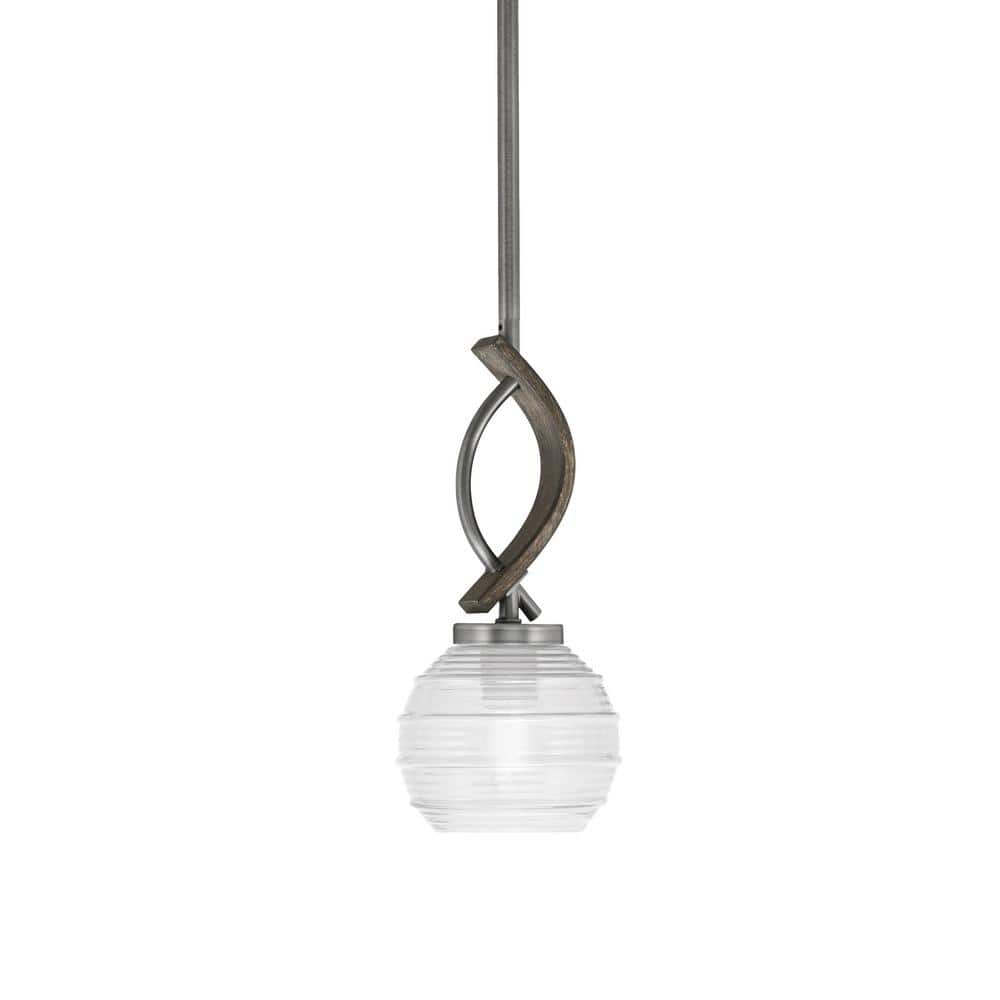 Wensley 100Watt 1Light Graphite & Woodlook Shaded Pendant Light with