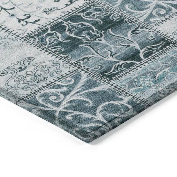 Teal 5 ft. x 8 ft. Woven Plaid Rectangle Indoor/Outdoor Area Rug
