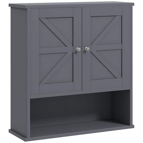 Tileon 23 in. W x 24 in. H Farmhouse Rectangular Gray Surface Mount Medicine Cabinet without Mirror with Adjustable Shelf