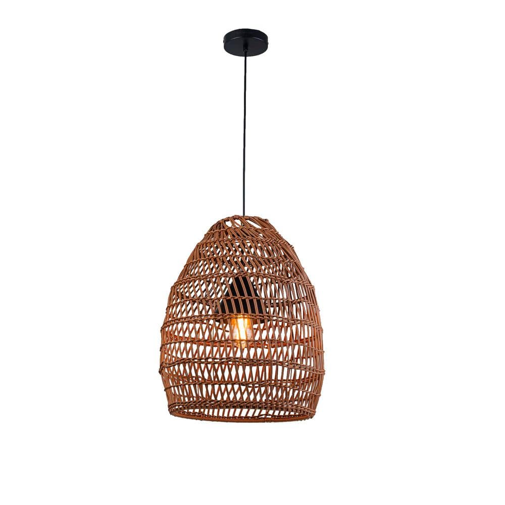 Veremund 20 in. 1-Light Brown Dimmable Outdoor Wicker Rattan Coastal Pendant Light No Bulbs Included price history on PriceWatchPro