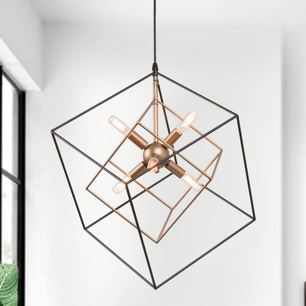 Abtercetor Matte Black Wrought Iron Cage LED Chandelier