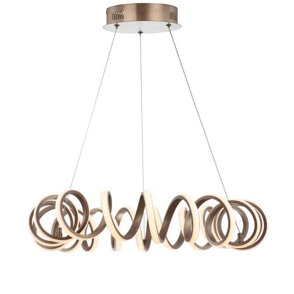 Cursive 24 in. Adjustable Spiral Coffee Integrated LED Metal Chandelier Ceiling Light