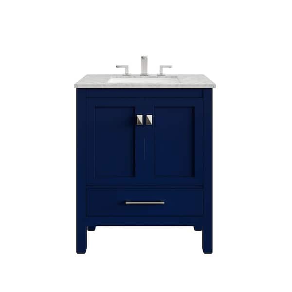 Aberdeen 24 in. Single Sink Blue Bath Vanity with White Carrara Quartz Top (Assembled)