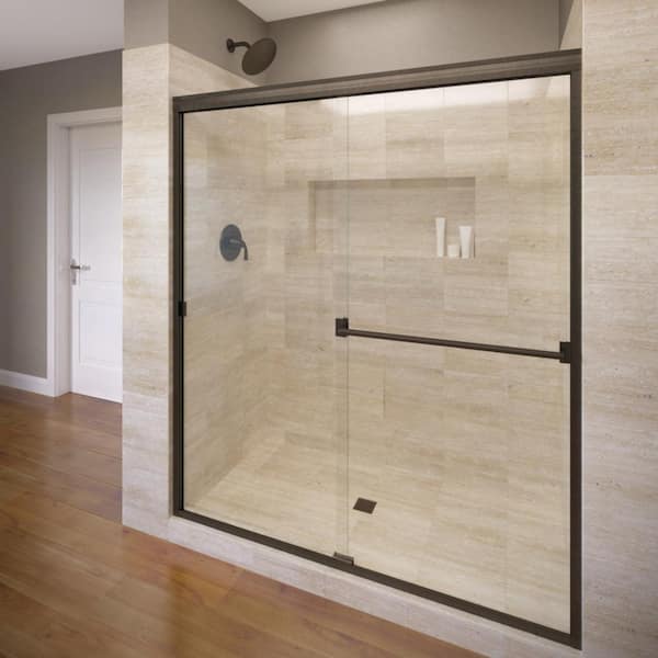 Basco Classic 47 in. x 70 in. Semi-Frameless Bypass Shower Door in Oil Rubbed Bronze with Handle