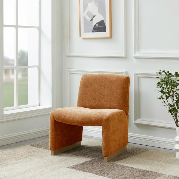 Noble House Orange Modern Chenille fabric Upholstered Accent Chair, with Wood Legs