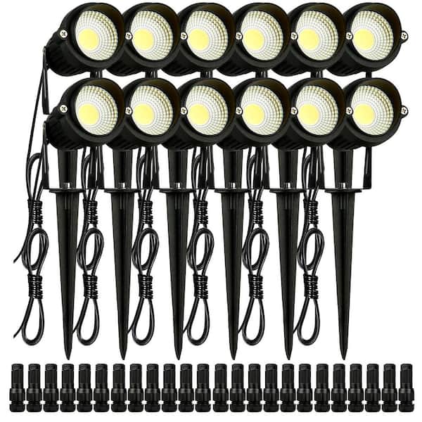 12PCS Landscape Lighting 6 Watt 450 Lumens 3000K Low Voltage Black LED Spotlights with IP66 for Yard Garden Pathway