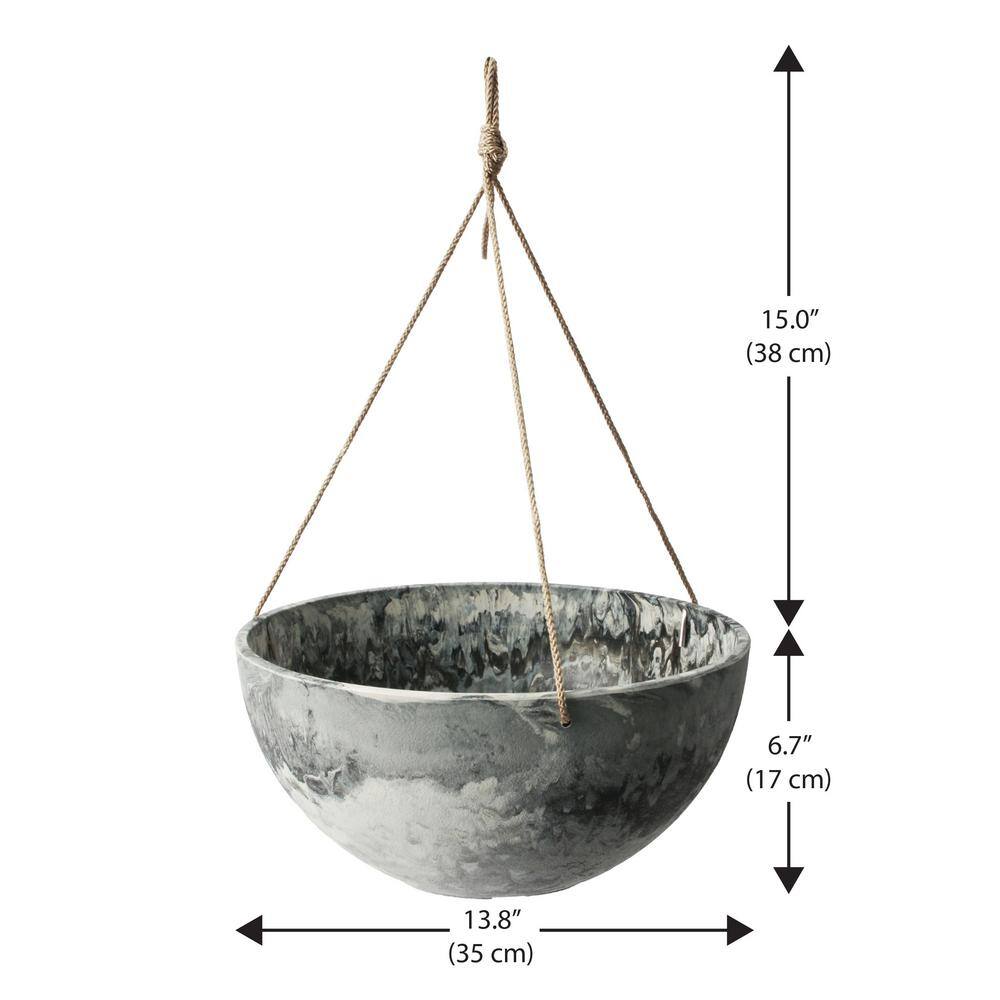 Gray Marble 14" Hanging Planter Set with Rope Hangers