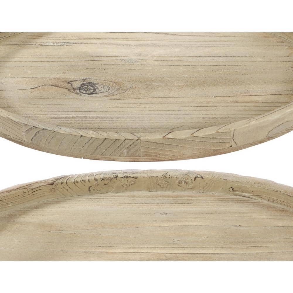 Natural Round Wooden Serving Trays with Handles, Set of 2