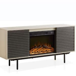 58 in. Wooden Freestanding Electric Fireplace TV Stand with Remote Control and Embedded in the Middle, Dark Gray