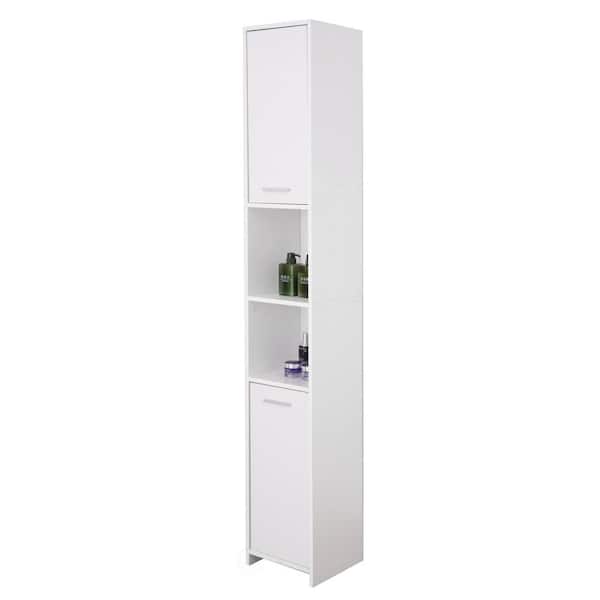 Basicwise Victoria Ready to Assemble 11.75 in. x 76.75 in. x 11.75 in. Wooden Standing Bath Linen Tower Cabinet in White