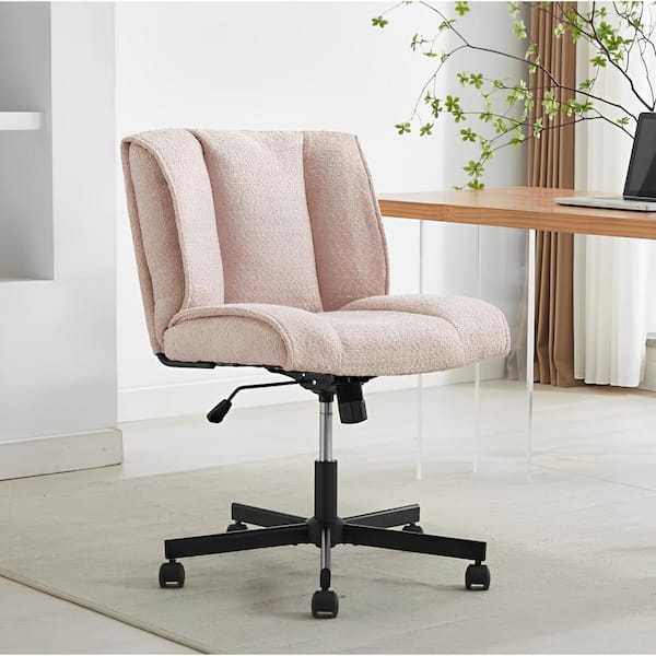 CSC DECOR INC Fabric Task Chair, Armless Office Chair, Adjustable Swivel Desk Chair, Vanity Chair with Wheels, Technical Cloth in Pink