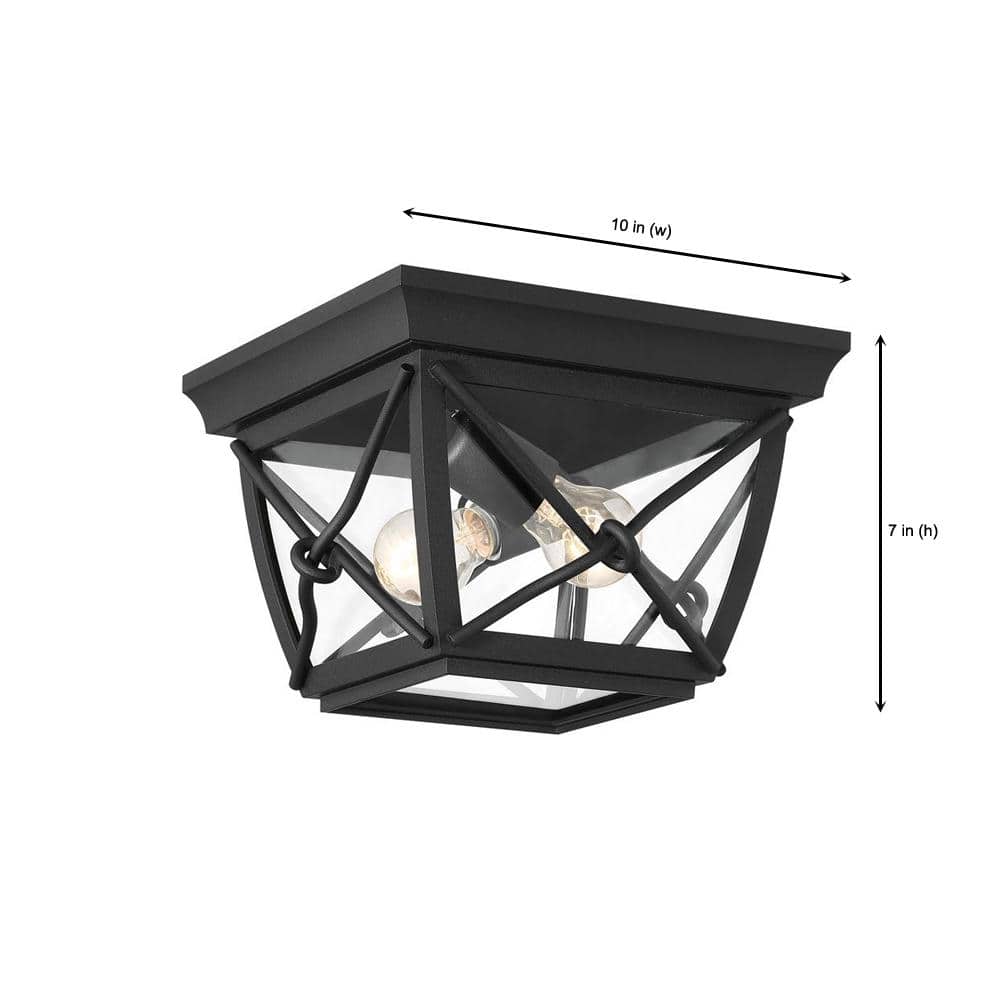 Black Steel and Glass Outdoor Flush Mount Ceiling Light