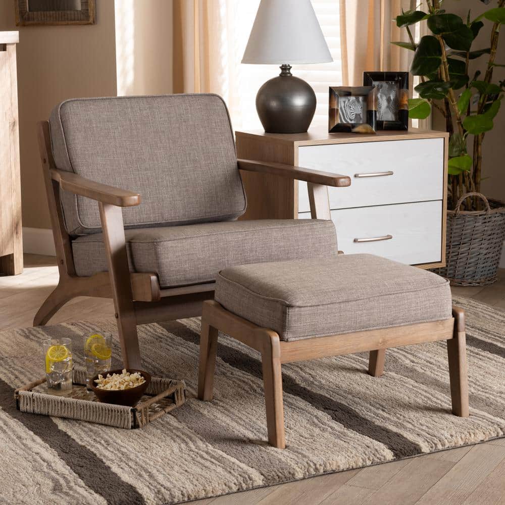Modern Gray Leather Accent Chair and Ottoman Set