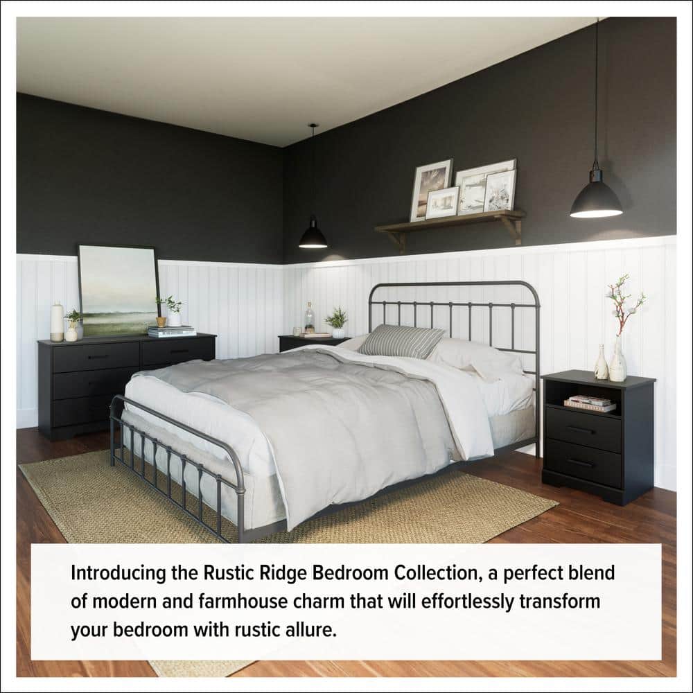 Rustic Black Farmhouse Double Dresser with Six Drawers