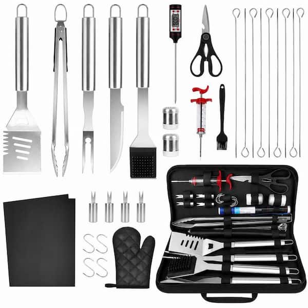 28-Piece Stainless Steel BBQ Grill Accessories Set, Portable Grilling Utensils Tools Kit with Storage Bag