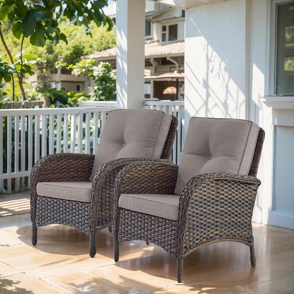 Gymojoy Carlos 2-Piece Brown Wicker Patio Club Chair Outdoor Lounge Chair with Gray Cushions