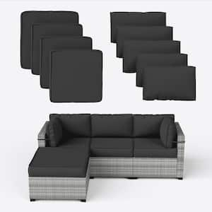 25.6 in. x 25.6 in. x 4 in. (9-Piece) Deep Seating Outdoor Lounge Chair Sectional Cushion Black