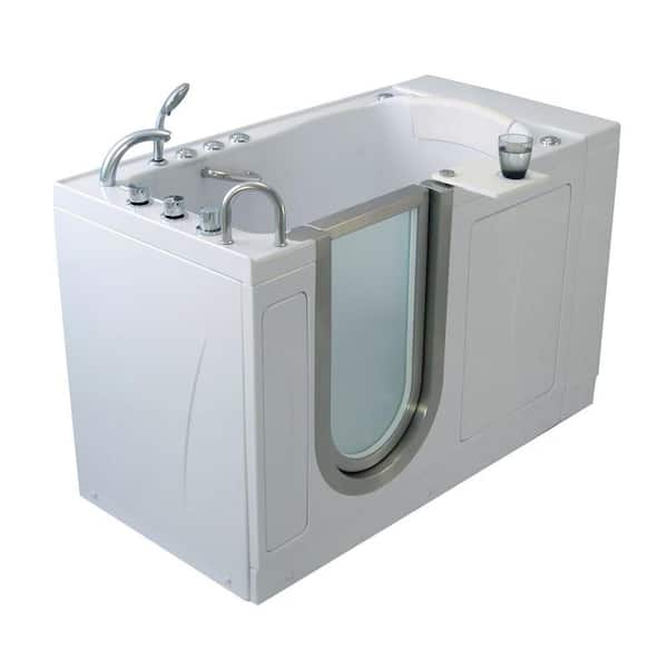 Ella Elite Acrylic 52 in. MicroBubble Walk-In Air Bath Tub in White with Heated Seat LHS 2 in. Dual Drain