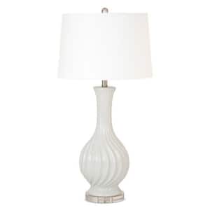 33 in. Clear Standard Light Bulb Bedside Table Lamp with White Cotton Shade