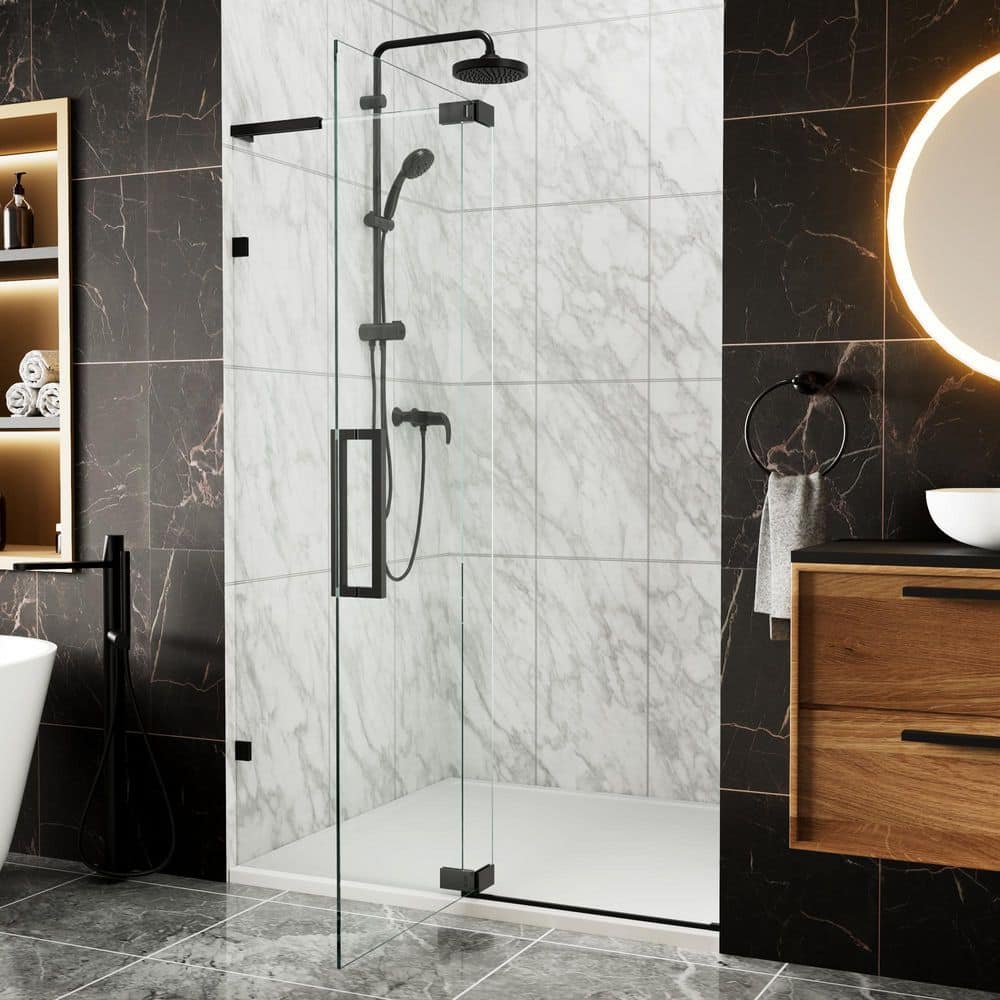 H ermoso Lago Rozz Moss AERO 43-48 in. W x 70 in. H Frameless Pivot Shower Door