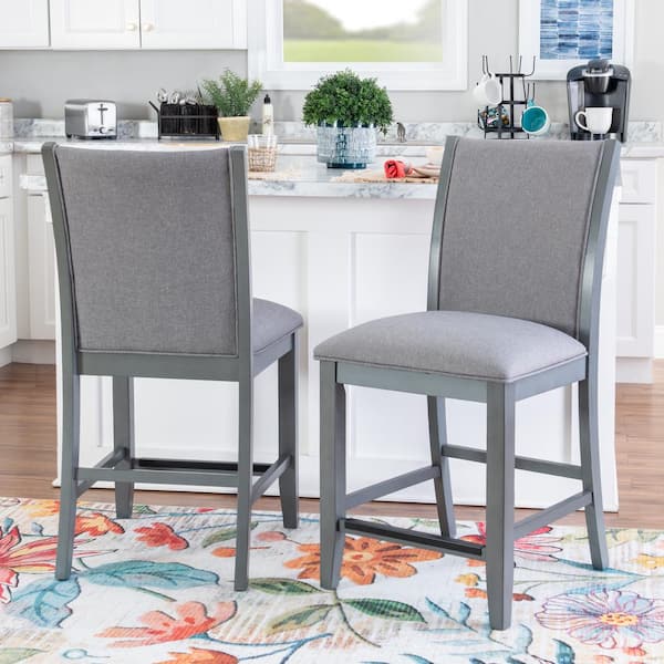 Billie 25 in. Light Gray Full Back Wood Counter Upholstered Stool with Polyester Seat Set of 2