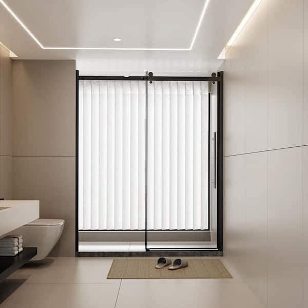 Unbranded 60 in. W x 72 in. H Sliding Frameless Shower Door in Matte Black with Clear Glass Walk-in Shower Screen 1/4 in. Thick