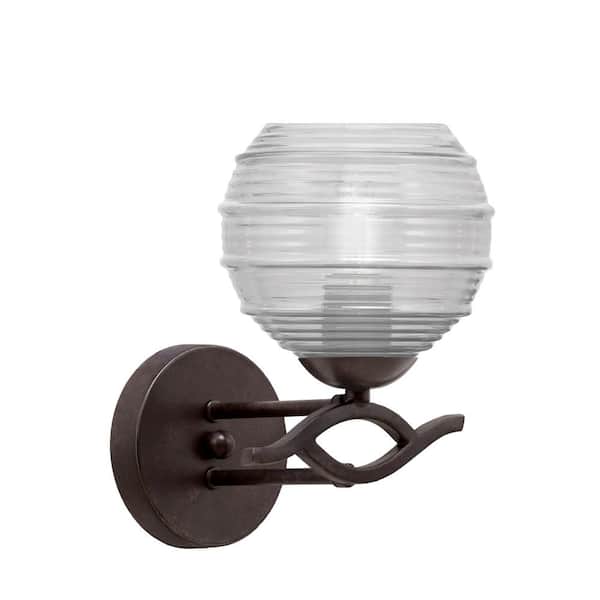 Unbranded Revo 1-Light Dark Granite Wall Sconce 6 in. Clear Ribbed Glass