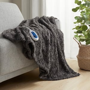 Marselle Dark Grey Faux Fur Electric Throw Blanket