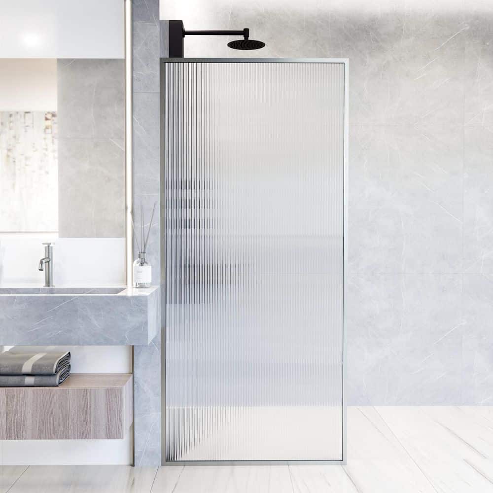VIGO Meridian 34 in. W x 74 in. H Framed Fixed Shower Screen Door in Stainless Steel with 3/8 in