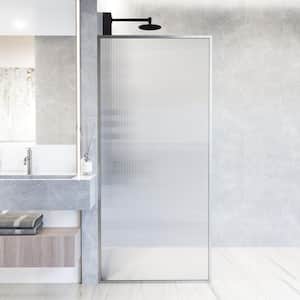 Meridian 34 in. W x 74 in. H Framed Fixed Shower Screen Door in Stainless Steel with 3/8 in. (10mm) Fluted Glass