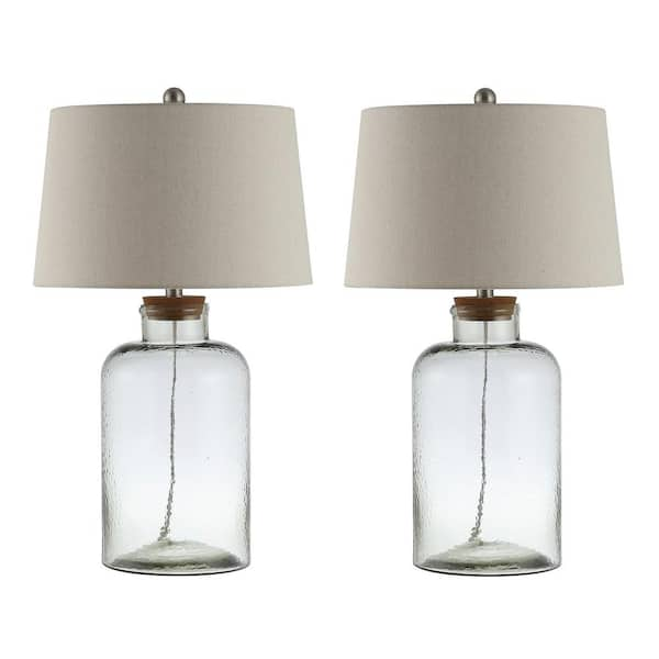 SAFAVIEH Caden 27.5 in. Clear Table Lamp with Oatmeal Shade (Set