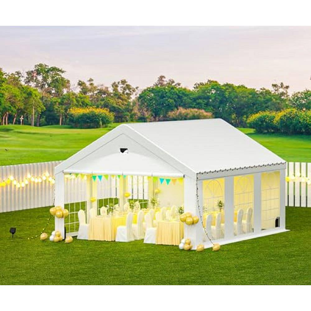 10x20FT White Steel Frame Patio Party Tent with Removable Sidewalls