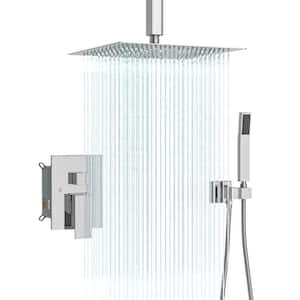 2-Spray Patterns with 1.8 GPM 10 in. Ceiling Mount Spray Shower Slide Bar Dual Shower Head in Chrome
