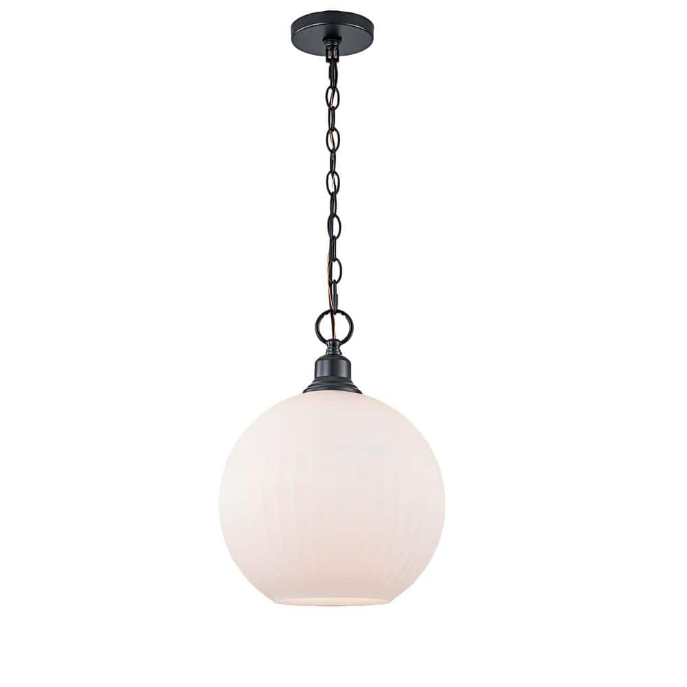Frances 1-Light 11.8-in Modern Black Globe Pendant Light with White Ribbed Glass Shade price history on PriceWatchPro