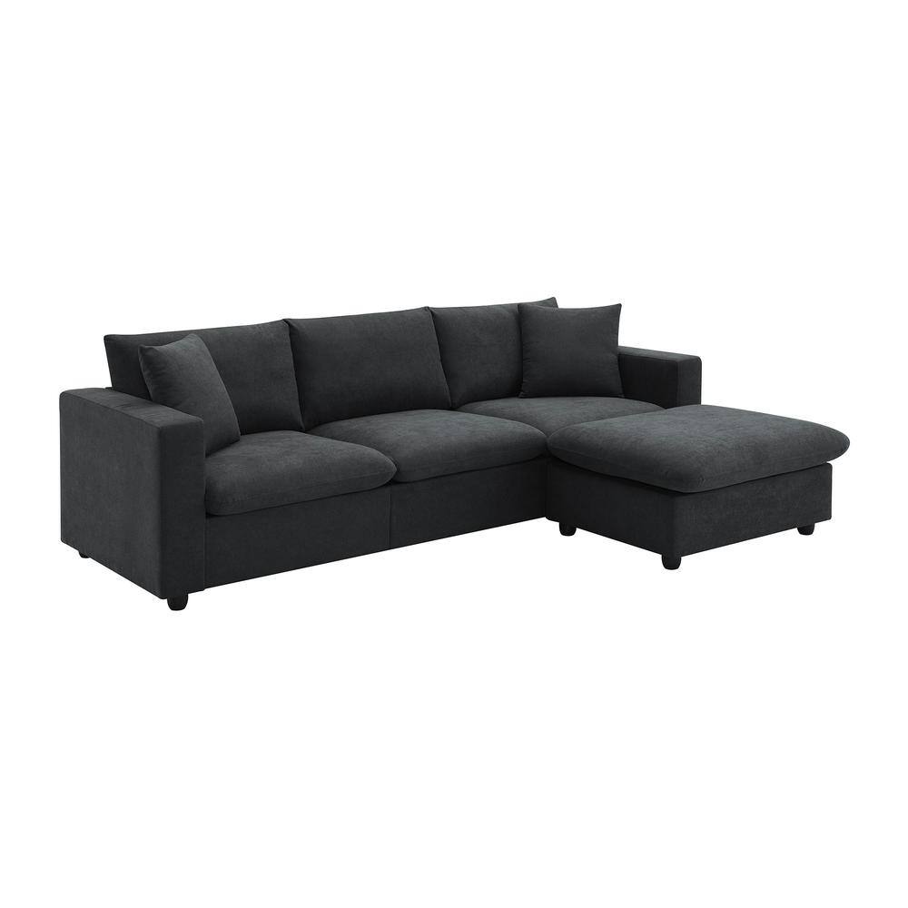 100.4 in. Square Arm Polyester L-shaped Sectional Sofa in Black with Convertible Ottoman and 2-Pillows