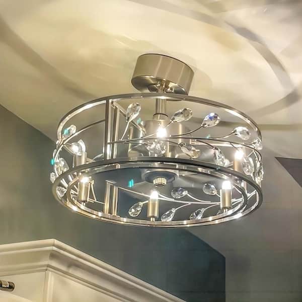 Breezary Fairy 20 in. Indoor Satin Nickel Chandelier Ceiling