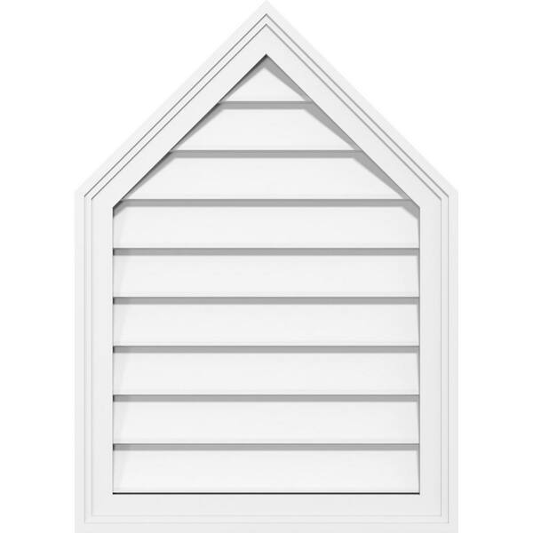 32" x 26" Peaked Top Surface Mount PVC Gable Vent 12/12 Pitch: Non-Functional with Brickmould Frame