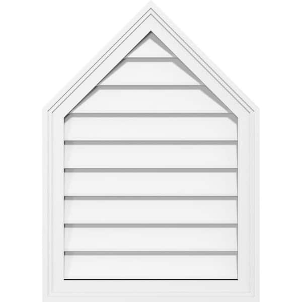 Ekena Millwork 32 in. x 42 in. Steeple White PVC Paintable Gable Louver Vent Non-Functional