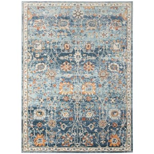 Bohemian 2 ft. X 3 ft. Navy Border, Floral, Oriental Area Rug