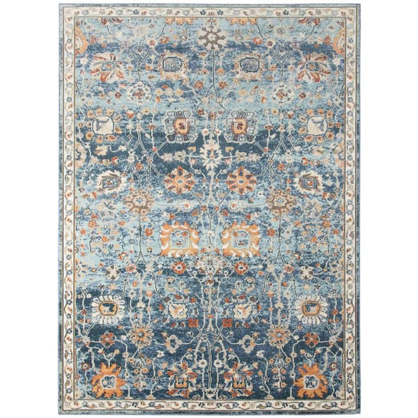 Amer Rugs Bohemian 6 ft. X 8 ft. Navy Border, Floral, Oriental Area Rug