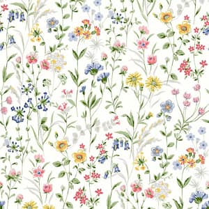 30.75 sq. ft. Multicolored Wildflowers Vinyl Peel and Stick Wallpaper Roll
